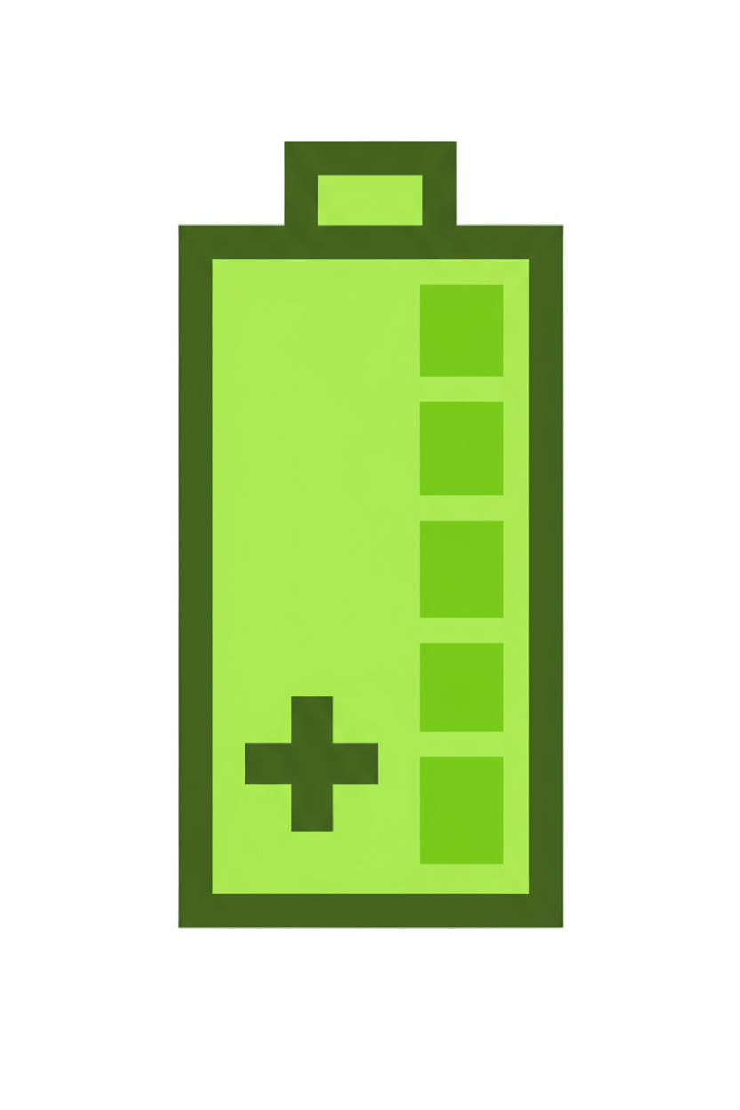 retro pixel style green battery logo with no background